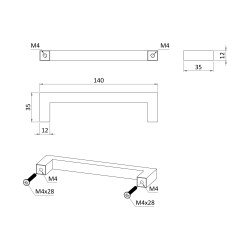 Úchytka pre rozteč 128 mm, dutá, čierna, nerez AISI 304 Úchytka pre rozteč 128 mm, dutá, čierna, nerez AISI 304